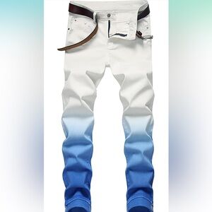 Men's Slim Fit Skinny Jeans Two Tone Patchwork Stretch Regular Denim Pants